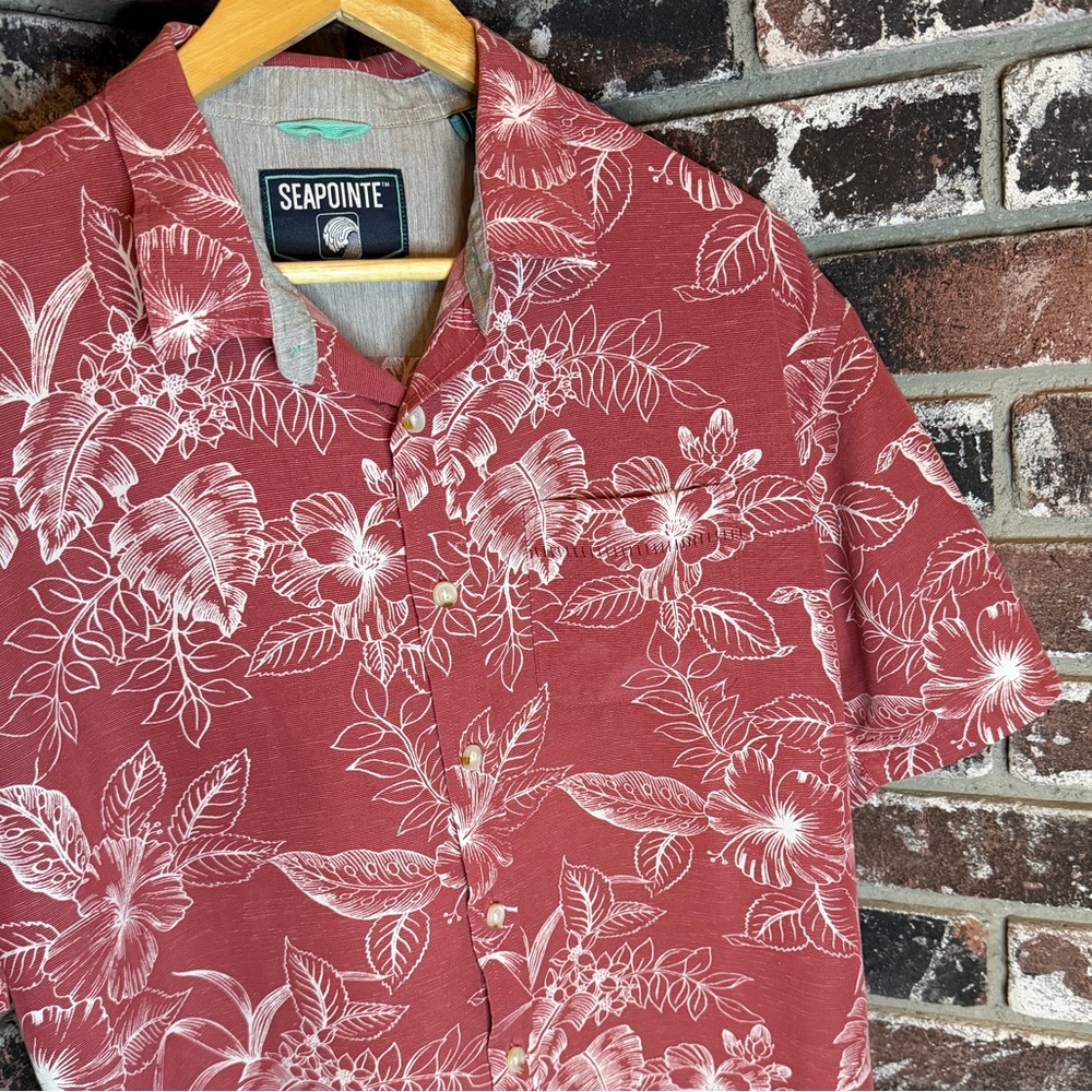 Men’s Seapointe Hawaiian Floral Dust Red Casual Button up Shirt